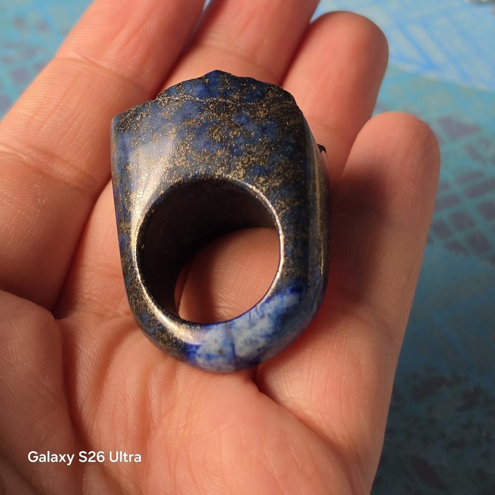 Carved Lapis Lazuli Chunky Band Ring Real Stone Pyrite Inclusions Size 7 - Picture 13 of 15